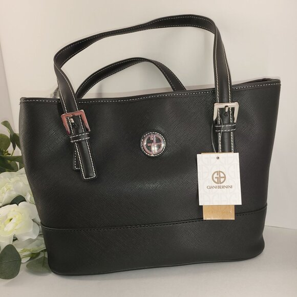 Giani Bernini Black Leather Tote Bag - Organizer Pockets & Smartphone Pocket MSR - Picture 1 of 8